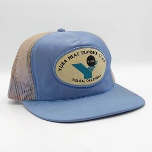 Yuba Heat Transfer Corp Snapback Trucker Hat Patch Mesh Work Cap Vintage Blue